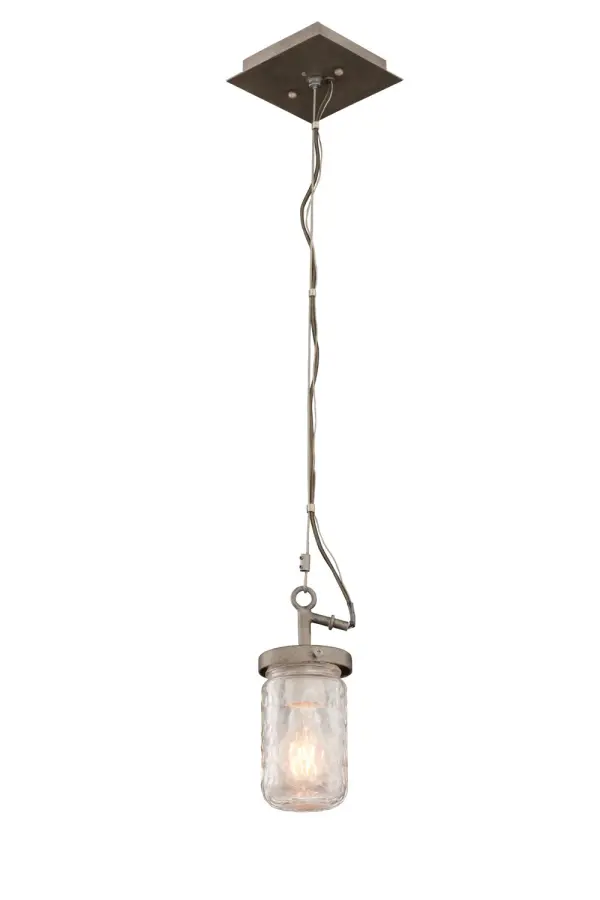 The Highland Collection features Hand Forged Wrought Iron construction with Metal Mesh shades surrounding mason jars. Offered in a Country Iron finish. Collection: Highland Rooms: Closet, Kitchen, Bathroom, Office Finish: Country Iron Width: 4.00" Height: 8.50" Weight: 3.00 lb Chain: 96`` Wire: 120" Canopy: 5.5"x1.125" Number of Bulbs: 1 Maximum Wattage: 60.00 W Bulb Type: Medium Bulb Base: E26 Medium Dimmable Voltage: 120.00 V Material: Hand Forged Wrought Iron , Metal Country of Origin: Phillipines Safety Listing: cETL Safety Rating: Dry