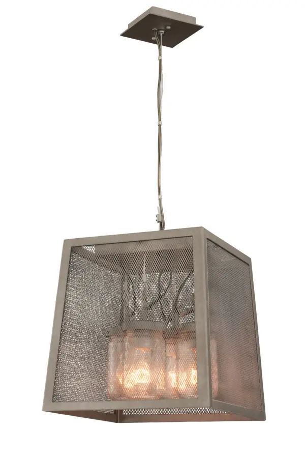 The Highland Collection features Hand Forged Wrought Iron construction with Metal Mesh shades surrounding mason jars. Offered in a Country Iron finish. Collection: Highland Rooms: Kitchen, Dining, Great Room, Foyer Finish: Country Iron Width: 14.00" Height: 16.00" Length: 14.00" Weight: 17.00 lb Chain: 96`` Wire: 120" Canopy: 5.5"x1.125"x5.5" Number of Bulbs: 4 Maximum Wattage: 60.00 W Bulb Type: Medium Bulb Base: E26 Medium Dimmable Voltage: 120.00 V Material: Hand Forged Wrought Iron , Metal Country of Origin: Phillipines Safety Listing: cETL Safety Rating: Dry