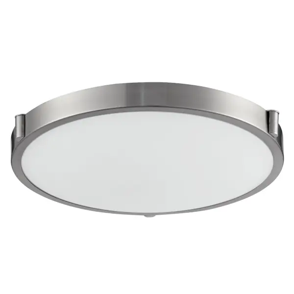 The Floyd flush mount combines contemporary style with practical functionality, featuring dual-tone brushed metal finishes and selectable LED color temperatures. Its 17-inch profile suits various spaces while the opal glass provides soft, even illumination. - alternate view