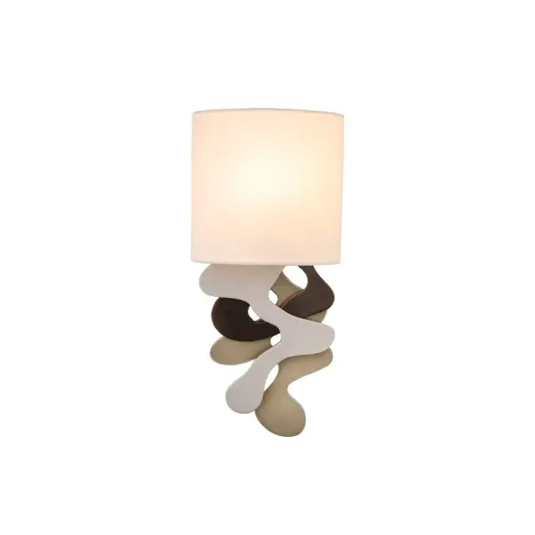 Mixed metallic finish, white fabric shade and Hand Forged Wrought Iron. Collection: MoMa Rooms: Living Room, Bedroom, Family Room, Dining Room Finish: Mixed Metallic Width: 7.00" Height: 15.00" Weight: 5.00 lb Extension from Wall: 4.00" Wire: 6" Mounting Height: 3.50" Canopy: 7"x0.5"x7" Number of Bulbs: 1 Maximum Wattage: 60.00 W Bulb Type: E12 Bulb Base: E12 Candelabra Dimmable Voltage: 120.00 V Material: Laser Cut Steel , Fabric Country of Origin: Phillipines Safety Listing: cETL Safety Rating: Dry ADA