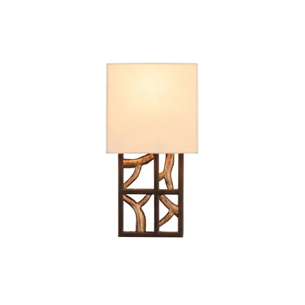 The Hudson Collection features a Nature Inspired theme in Hand Forged Wrought Iron with an Antique Bronze finish and Antique Gold Accents. Beige Linen shade included. Collection: Hudson Rooms: Living Room, Bedroom, Family Room, Dining Room Finish: Bronze Gold Width: 7.00" Height: 13.00" Weight: 4.00 lb Extension from Wall: 4.00" Wire: 6" Canopy: 5"x6"x0.5" Number of Bulbs: 1 Maximum Wattage: 60.00 W Bulb Type: E12 Bulb Base: E12 Candelabra Dimmable Voltage: 120.00 V Material: Hand Forged Wrought Iron , Linen Country of Origin: Phillipines Safety Listing: cETL Safety Rating: Dry ADA