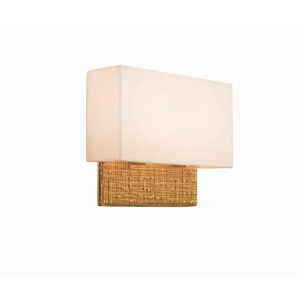 The Cestino ADA Wall Sconce is Hand Crafted with a Metal Basket Accent. Offered in a Gold Leaf finish with a Linen Fabric Shade. Collection: Cestino Rooms: Living Room, Bedroom, Family Room, Dining Room Finish: Gold Leaf Width: 12.00" Height: 10.00" Weight: 4.00 lb Extension from Wall: 4.00" Wire: 6" Mounting Height: 3.50" Canopy: 5"x1"x14" Number of Bulbs: 2 Maximum Wattage: 60.00 W Bulb Type: Candelabra Bulb Base: E12 Candelabra Dimmable Voltage: 120.00 V Material: Hand Crafted Steel , Linen , Opal Glass Country of Origin: Phillipines Safety Listing: cETL Safety Rating: Dry ADA