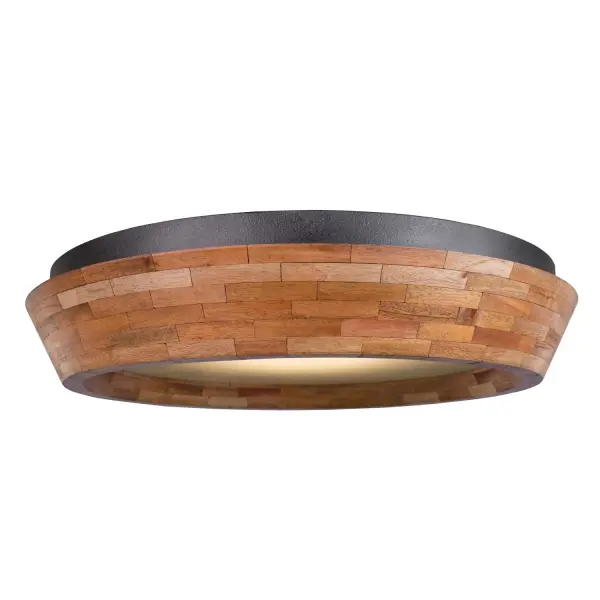 This urban farmhouse inspired design features natural wood inlay and hand painted wrought iron accents. Available in multi-tier hanging, flush and wall pieces. Collection: Lansdale Rooms: Bathroom, Hallway, Bedroom, Closet Finish: Black Iron Width: 18.00" Height: 4.00" Weight: 17.00 lb Wire: 12" Canopy: 18"x1" Bulbs Included Maximum Wattage: 13.30 W Bulb Type: LED Light Source: LED Light Output: 1200.00 lm Color Temperature: 3000 K Dimmable Voltage: 120.00 V Material: Wrought Iron , Wood Country of Origin: Phillipines Safety Listing: cETL Safety Rating: Dry LED