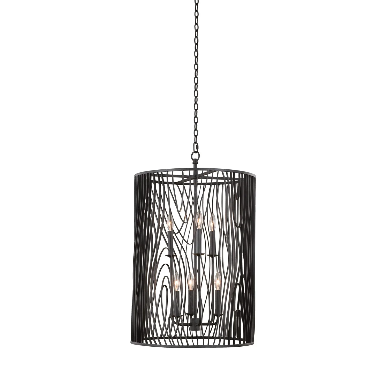 Morre Six Light Foyer Pendant in Black Iron
