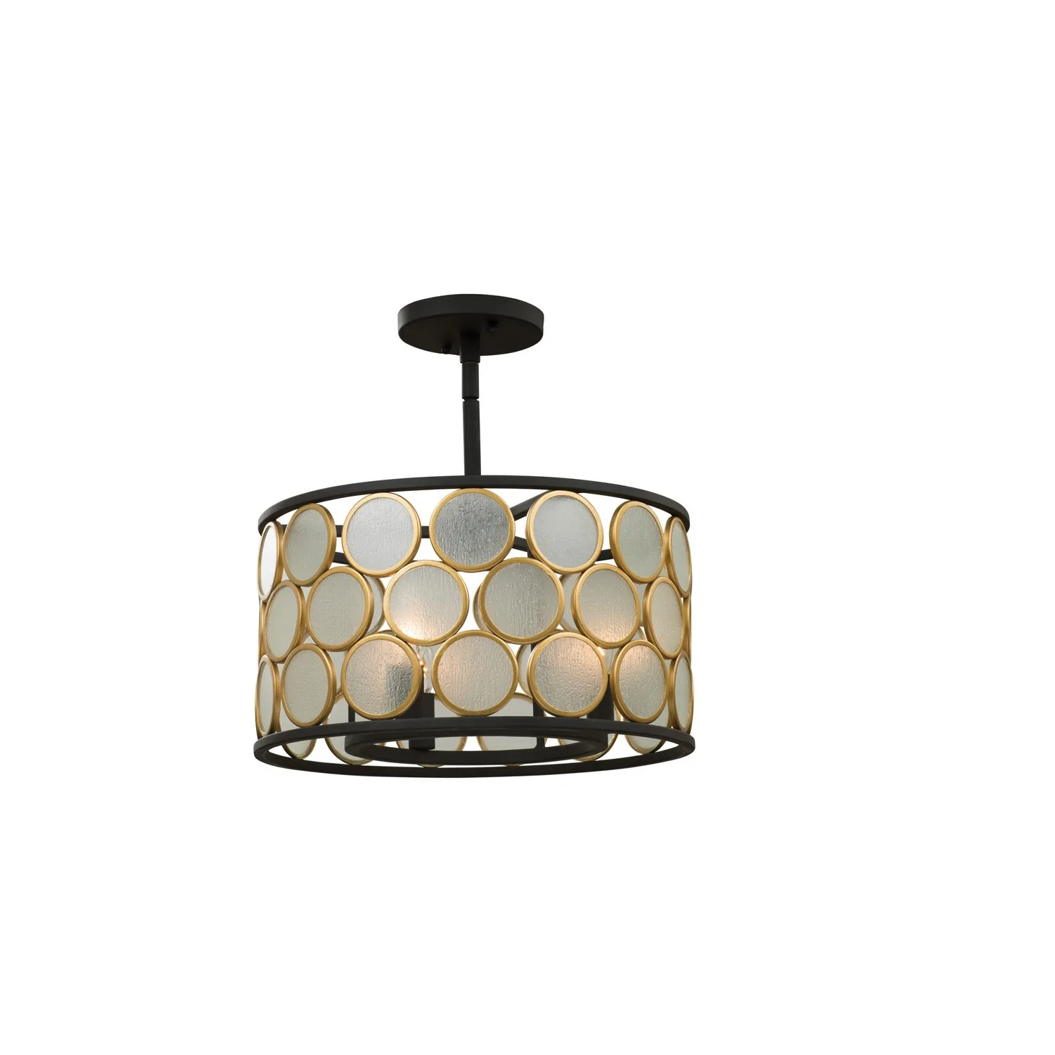 Corsa Three Light Semi Flush Mount in Matte Black w Gold