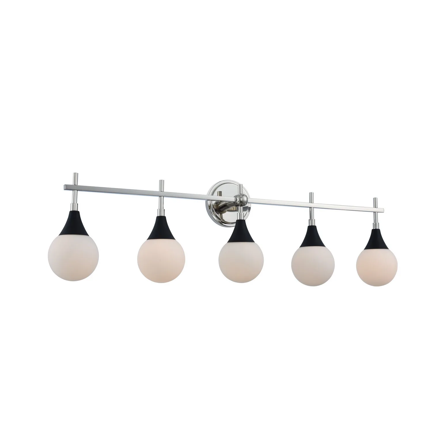 Bogart Five Light Bath in Matte Black w Polished Nickel