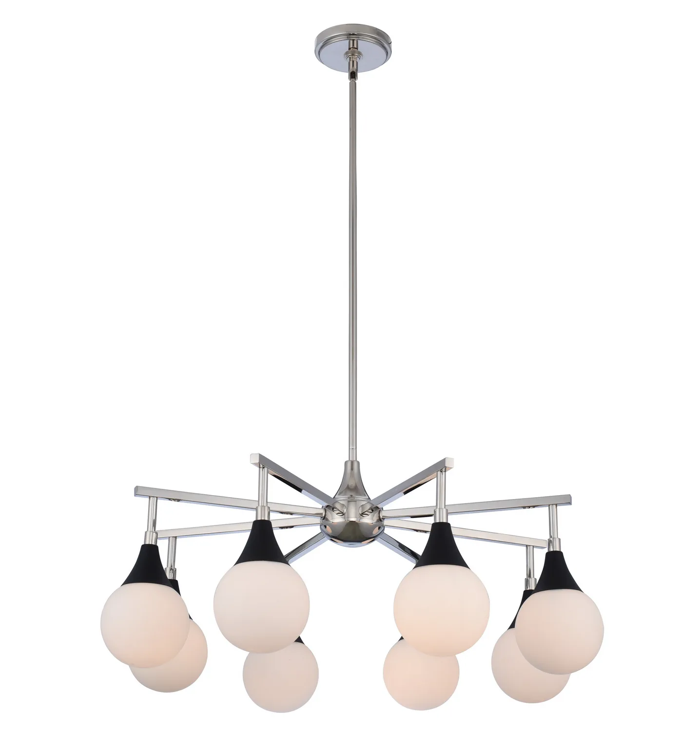 Bogart Eight Light Chandelier in Matte Black w Polished Nickel