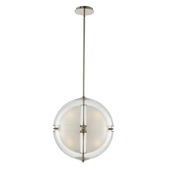 The Sussex Collection is inspired by mid-century design and features an open, split glass globe encasement. G9 LED lamps included. Collection: Sussex Rooms: Dining, Den, Entry, Bed Finish: Polished Nickel Glass: Clear Hemisphere Glass Width: 18.00" Height: 26.00" Length: 18.00" Weight: 20.00 lb Wire: 96" Rod: (1) 6", (1) 12", (1) 24" Canopy: 6"x1" Bulbs Included Number of Bulbs: 4 Maximum Wattage: 4.00 W Bulb Type: G9 Bulb Base: G9 Light Source: LED Light Output: 480.00 lm Color Temperature: 3000 K CRI: 80 Dimmable Voltage: 120.00 V Material: Steel , Glass Country of Origin: China Safety Listing: cETL Safety Rating: Dry LED