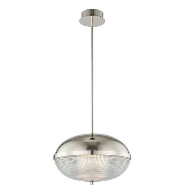 The Portland Collection offers a great variety of options for the kitchen, powder room, mudroom and more. Simple globe or oval shapes are easy to coordinate in any room. Available in Polished Nickel (PN) or Winter Brass (WB). Collection: Portland Rooms: Bed, Entry, Office, Den Finish: Polished Nickel Glass: Clear Criss Cross Glass Width: 16.00" Height: 19.00" Length: 16.00" Weight: 25.00 lb Wire: 96" Rod: (1) 6", (1) 12", (1) 24" Canopy: 6"x2" Bulbs Included Maximum Wattage: 16.00 W Bulb Type: LED Light Source: LED Light Output: 1440.00 lm Color Temperature: 2700 K CRI: 80 Dimmable Voltage: 120.00 V Material: Steel, Fresnel Glass Country of Origin: China Safety Listing: cETL Safety Rating: Dry LED