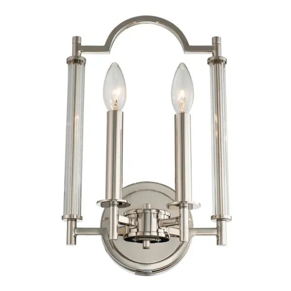 Kalco's Provence Collection brings the perfect amount of French styling to this collection of Island, Chandelier and Wall Sconces. Delicate rods gracefully surround the interior candelabra-style lights. Its style is soothing enough for a bedroom and yet elegant enough for a foyer or dining room. The possibilities are endless. Vive la Difference! Polished Nickel, Steel and Glass. Collection: Provence Rooms: Bed, Bath, Hall, Foyer Finish: Polished Nickel Width: 9.00" Height: 15.00" Length: 4.00" Weight: 3.00 lb Extension from Wall: 4.00" Wire: 7" Mounting Height: 12.00" Canopy: 5"x5" Number of Bulbs: 2 Maximum Wattage: 40.00 W Bulb Type: Candelabra Bulb Base: Candelabra Dimmable Voltage: 120.00 V Material: Steel, Glass Country of Origin: China Safety Listing: cETL Safety Rating: Damp ADA