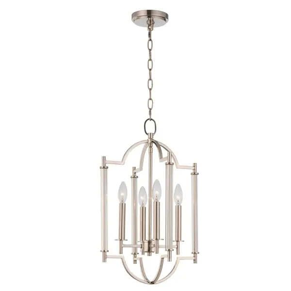 Kalco's Provence Collection brings the perfect amount of French styling to this collection of Island, Chandelier and Wall Sconces. Delicate rods gracefully surround the interior candelabra-style lights. Its style is soothing enough for a bedroom and yet elegant enough for a foyer or dining room. The possibilities are endless. Vive la Difference! Polished Nickel, Steel and Glass. Collection: Provence Rooms: Bed, Entry, Dining, Hall Finish: Polished Nickel Width: 14.00" Height: 22.00" Length: 14.00" Weight: 7.00 lb Chain: 48" Wire: 96" Canopy: 5"x1" Number of Bulbs: 4 Maximum Wattage: 40.00 W Bulb Type: Candelabra Bulb Base: Candelabra Dimmable Voltage: 120.00 V Material: Steel, Glass Country of Origin: China Safety Listing: cETL Safety Rating: Dry