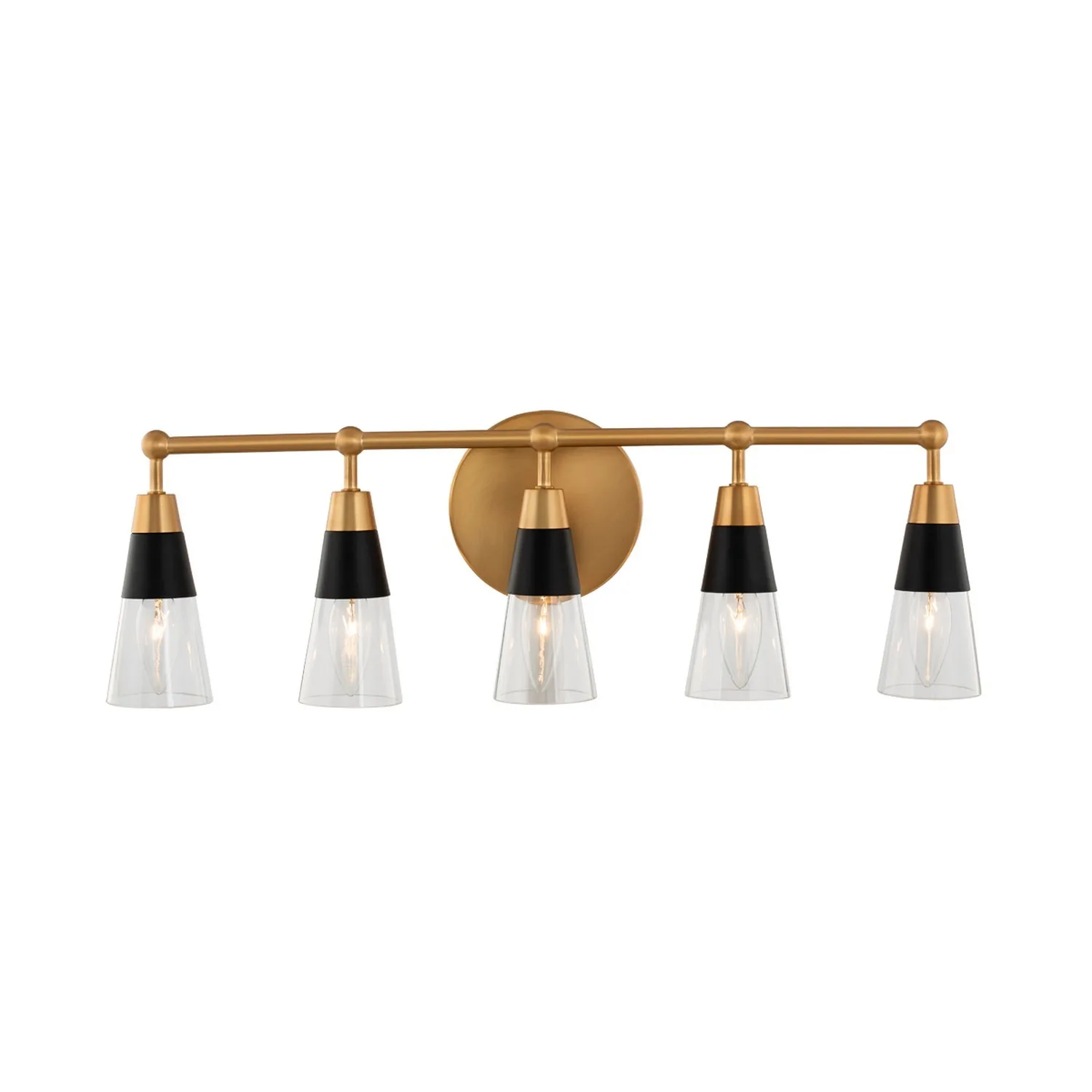 Ponti Five Light Bath in Matte Black w New Brass