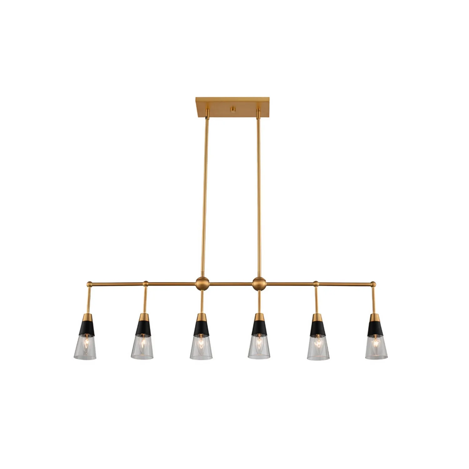 Ponti Six Light Island Pendant in Matte Black w New Brass