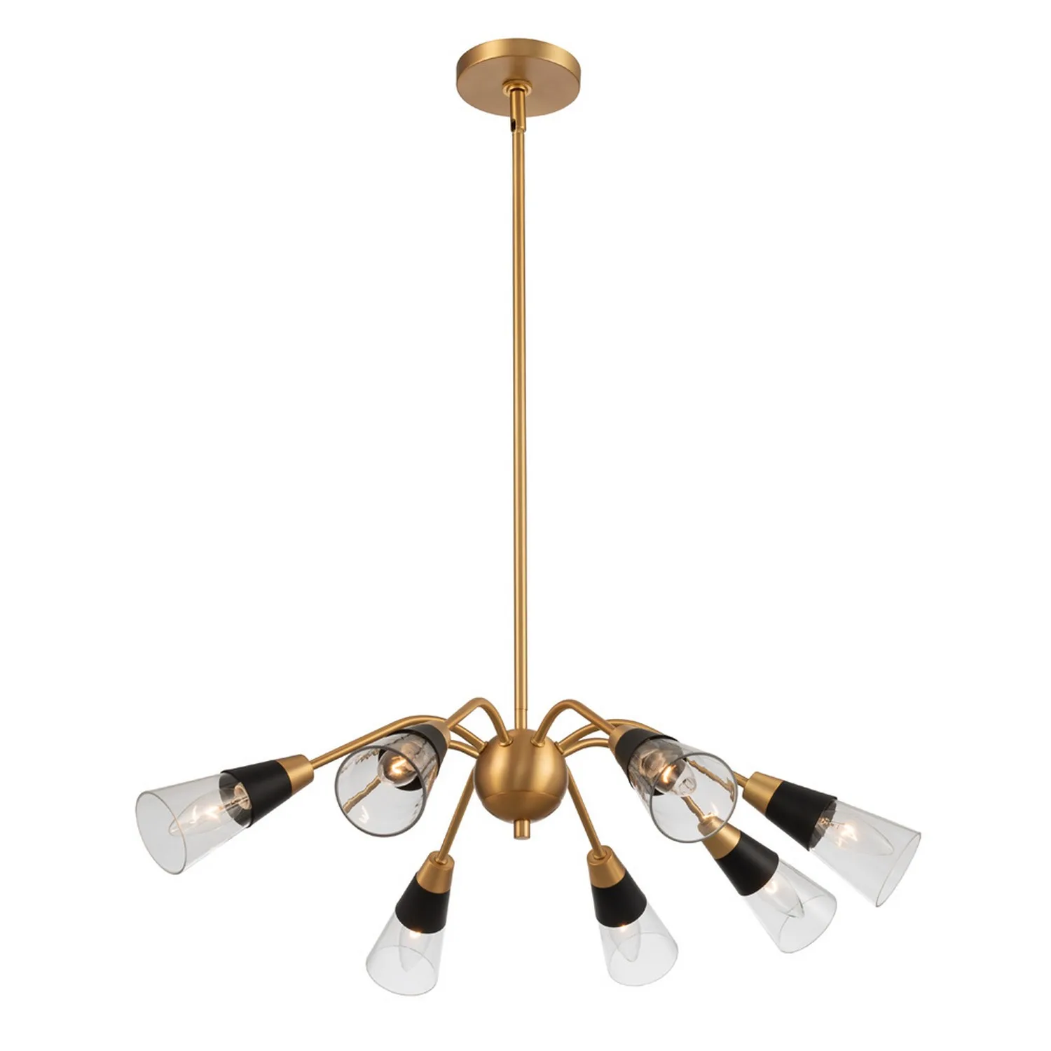 Ponti Eight Light Chandelier in Matte Black w New Brass
