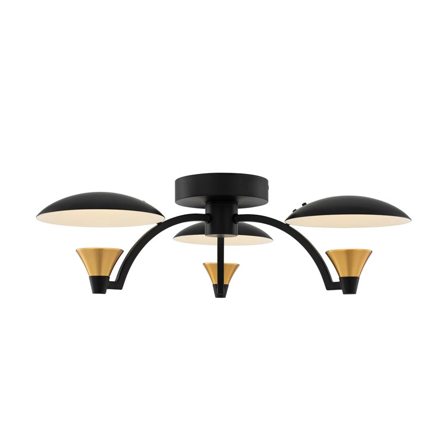 Redding LED Semi Flush Mount in Matte Black w White and Brass Accent