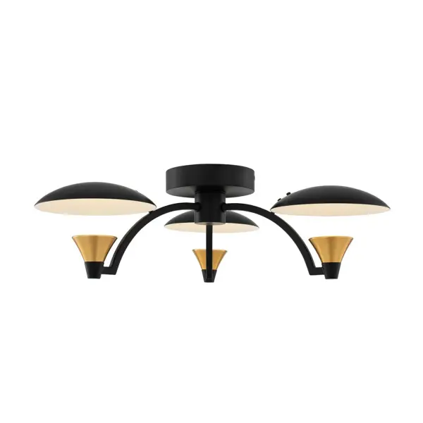 The Redding Collection is characterized by its floating discs uplit by clean LED light. Brass cups holding LEDs illuminate the discs to deliver soft indirect light to your space. Mystery and nostalgia are created by modern LED technology. The collection is finished in Matte Black w/ White and Brass Accents (BWB). Fixtures are dimmable with Triac dimmer switch. Collection: Redding Rooms: Kitchen, Dining, Office, Billiards Finish: Matte Black w White and Brass Accent Glass: Shades for Semi Flush Mount Width: 19.00" Height: 6.00" Length: 19.00" Weight: 7.00 lb Wire: 7" Canopy: 5"x1" Bulbs Included Maximum Wattage: 17.00 W Bulb Type: LED Light Source: LED Light Output: 1200.00 lm Color Temperature: 3000 K CRI: 80 Dimmable Voltage: 120.00 V Material: Steel Country of Origin: China Safety Listing: cETL Safety Rating: Dry LED
