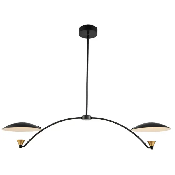 The Redding Collection is characterized by its floating discs uplit by clean LED light. Brass cups holding LEDs illuminate the discs to deliver soft indirect light to your space. Mystery and nostalgia are created by modern LED technology. The collection is finished in Matte Black w/ White and Brass Accents (BWB). Fixtures are dimmable with Triac dimmer switch. Collection: Redding Rooms: Kitchen, Dining, Office, Billiards Finish: Matte Black w White and Brass Accent Width: 11.00" Height: 19.00" Length: 46.00" Weight: 9.00 lb Wire: 156" Rod: (1) 6", (1) 12", (1) 24" Canopy: 6"x2" Bulbs Included Maximum Wattage: 11.00 W Bulb Type: LED Light Source: LED Light Output: 800.00 lm Color Temperature: 3000 K CRI: 90 Dimmable Voltage: 120.00 V Material: Steel Country of Origin: China Safety Listing: cETL Safety Rating: Dry LED