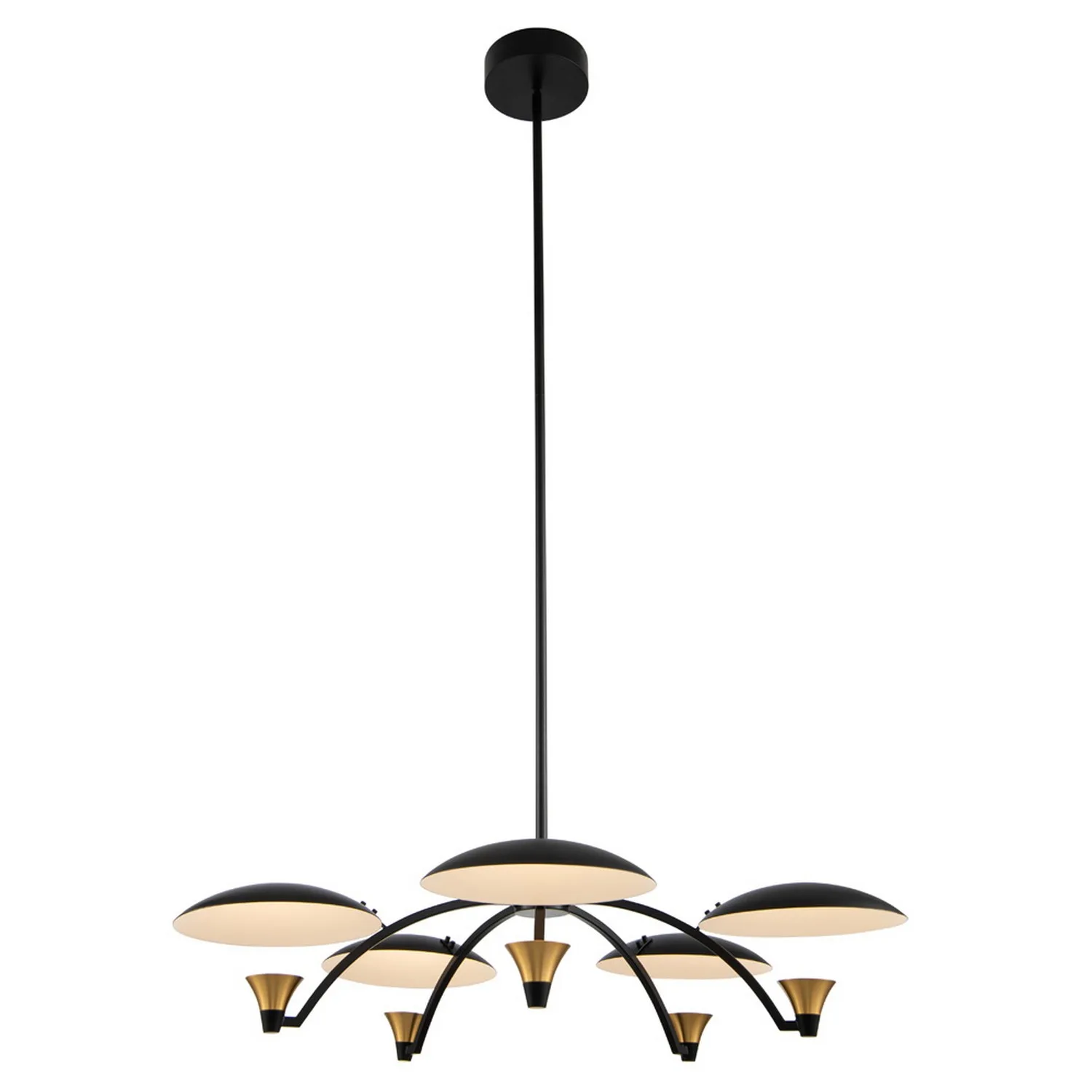 Redding LED Chandelier in Matte Black w White and Brass Accent