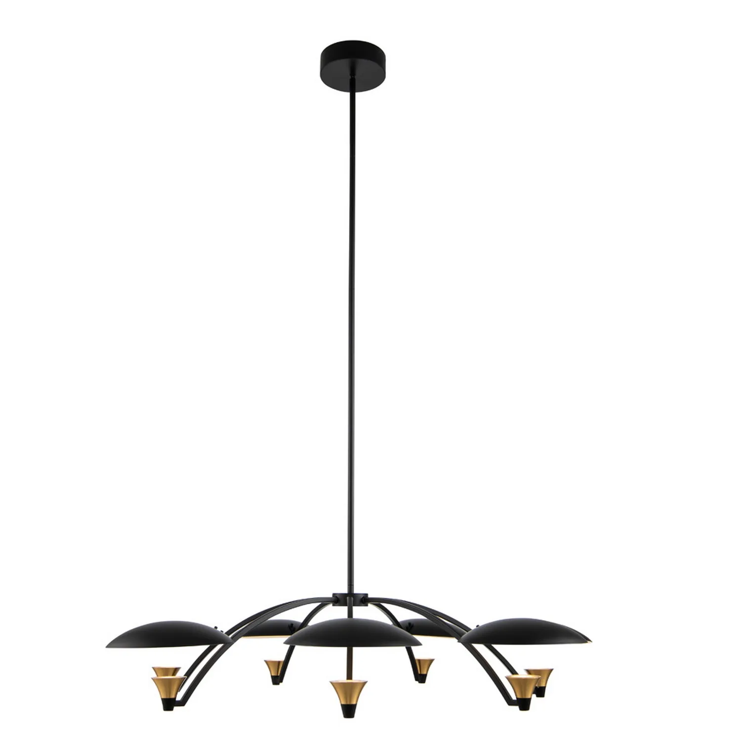 Redding LED Chandelier in Matte Black w White and Brass Accent