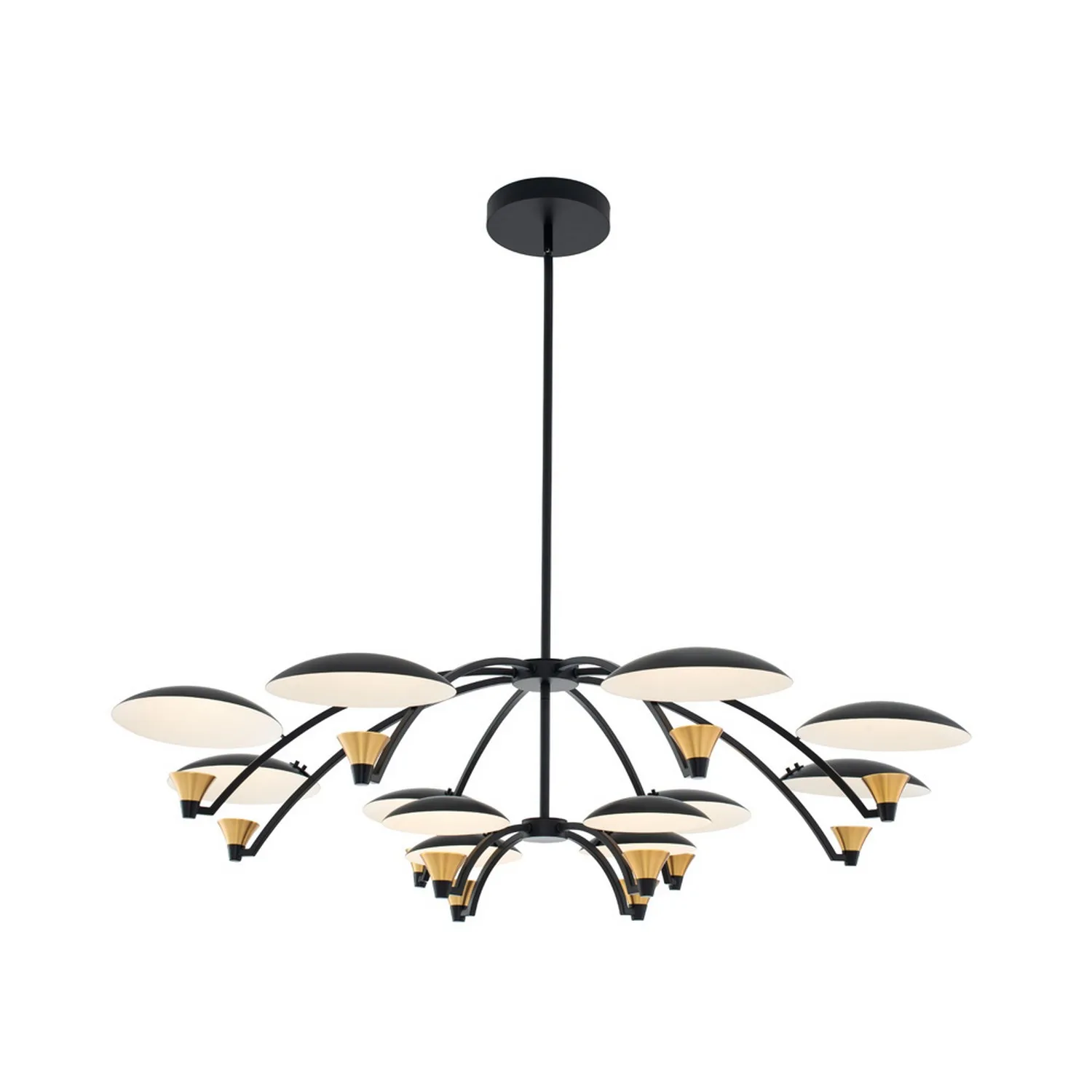 Redding LED Chandelier in Matte Black w White and Brass Accent