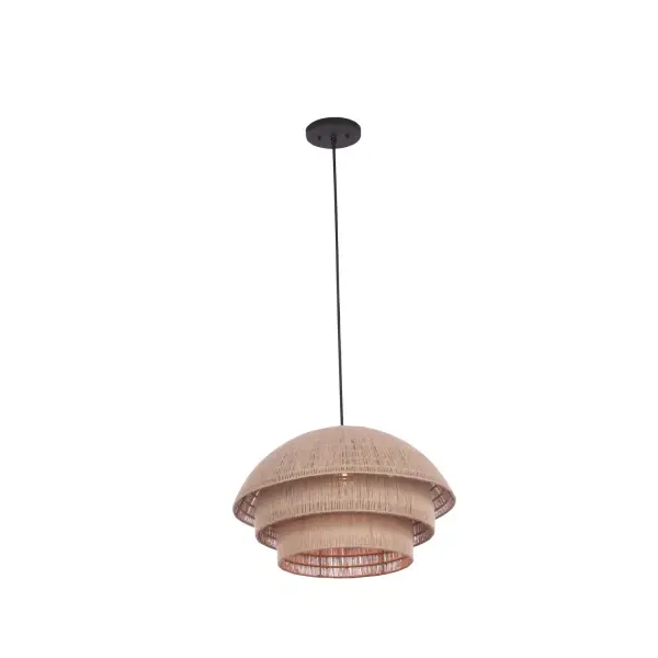 Jute takes center stage in the Seychelles collection, which combines three shades to create one statement of natural warmth. Its layered form is simple but elevated, creating a unique look for a flush mount, while the soft glow that comes from the layered jute creates a one-of-a-kind light gradient. Collection: Seychelles Finish: Matte Black Width: 20.00" Height: 13.00" Length: 20.00" Weight: 15.00 lb Wire: 96" Canopy: 6"x1" Number of Bulbs: 1 Maximum Wattage: 40.00 W Bulb Type: E26 Bulb Base: E26 Medium Dimmable Voltage: 120.00 V Material: Steel, Natural Jute Country of Origin: Philippines Safety Listing: cETL Safety Rating: Dry