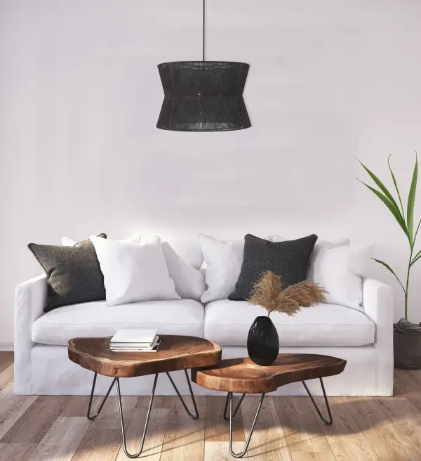 Handmade woven jute shades are transformed with black and blue dye in the Madura collection, which brings an edge to an organic style. These fixtures, which can be a statement or blend into a room's decor, feature a matte black finish on the frame and cast a warm glow on the walls around it. Collection: Madura Finish: Matte Black Width: 28.00" Height: 27.00" Length: 28.00" Weight: 23.00 lb Wire: 96" Rod: (1) 6", (1) 12", (1) 24" Canopy: 6"x1" Number of Bulbs: 6 Maximum Wattage: 40.00 W Bulb Type: E-12 Bulb Base: E12 Candelabra Dimmable Voltage: 120.00 V Material: Steel, Natural Jute Country of Origin: Philippines Safety Listing: cETL Safety Rating: Dry - alternate view
