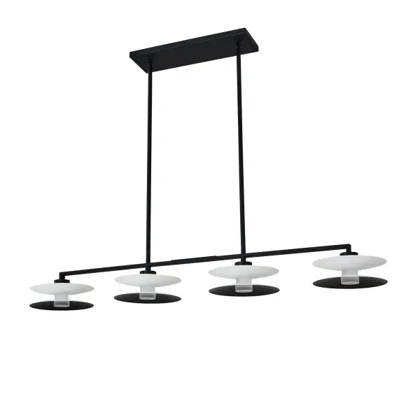 Disappearing silhouettes and clean lines are what gives the Fresno collection this Japandi appeal. The compact design uses LED technology with a white and matte black finish for a soft, reflective glow. Collection: Fresno Rooms: Dining Room, Kitchen Finish: White and Matte Black Glass: Bottom shade Width: 8.00" Height: 14.00" Length: 44.00" Weight: 11.00 lb Wire: 96" Rod: (2) 6", (2) 12", (2) 24" Canopy: 4.75"x0.75"x15.75" Bulbs Included Number of Bulbs: 4 Maximum Wattage: 5.00 W Bulb Type: LED Light Source: LED Light Output: 1820.00 lm Color Temperature: 3000 K CRI: 90 Dimmable Voltage: 120.00 V Material: Steel/Acrylic Country of Origin: China Safety Listing: UL-cUL Safety Rating: Dry LED