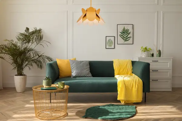 Soft scalloped edges form a fun flower shape in a single color story from petal to canopy, paired with a white interior for a soft, comfortable glow. Includes 90 degree swivel. Collection: Flor Rooms: Kitchen, Dining Room, Restaurant, Finish: White and Yellow Width: 26.00" Height: 21.00" Weight: 15.00 lb Wire: 96" Rod: (1) 6", (1) 12", (1) 24" Canopy: 5"x1" Number of Bulbs: 1 Maximum Wattage: 60.00 W Bulb Type: E26 Bulb Base: E26 Medium Dimmable Voltage: 120.00 V Material: Steel Country of Origin: China Safety Listing: UL-cUL Safety Rating: Dry - alternate view