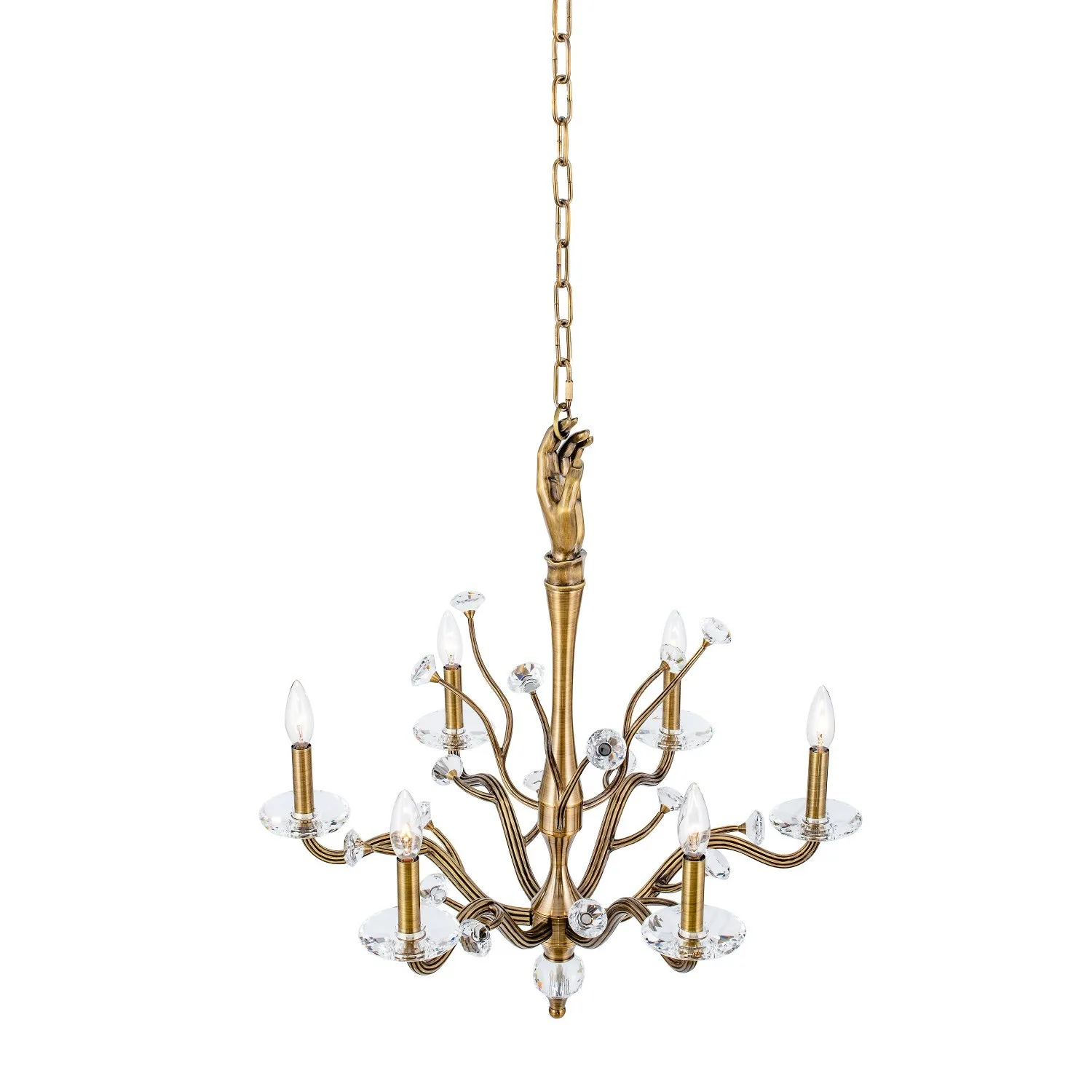 Venus Six Light Chandelier in Historic Brass