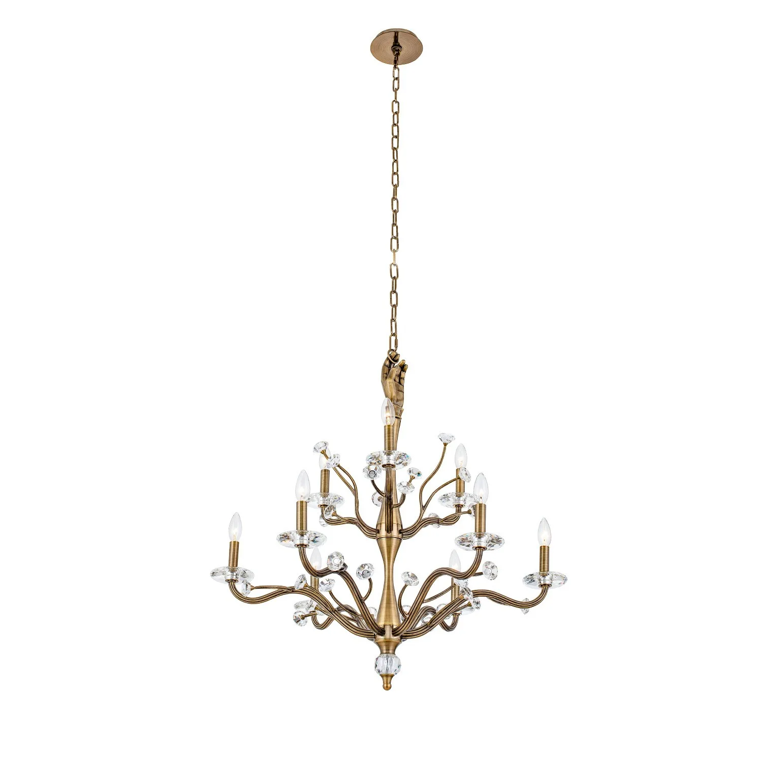 Venus Nine Light Chandelier in Historic Brass