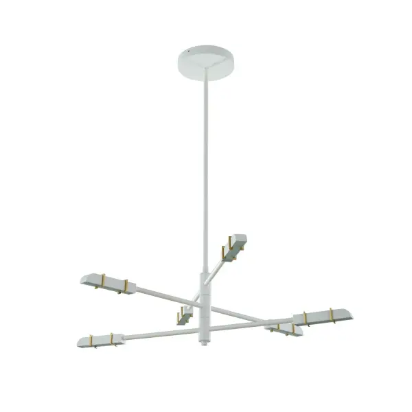 A futuristic low profile silhouette paired with articulating arms for perfet positioniing and petite fixture heads that can be rotated to pint upward of downward to direct light. Presented in a trendy white with brass combination for the ideal conversation piece. Collection: Concorde Rooms: Great Room, Dining Room Finish: Satin Brass and Matte White Notes: Head Size: 6x1.5x1.25`` Width: 32.00" Height: 19.00" Length: 32.00" Wire: 96" Rod: (1) 6", (1) 12", (1) 24" Canopy: 7.125"x1.125" Bulbs Included Maximum Wattage: 15.00 W Bulb Type: LED Light Source: LED Light Output: 1230.00 lm Color Temperature: 3000 K CRI: 90 Dimmable Voltage: 120.00 V Material: Steel, Glass Country of Origin: China Safety Listing: UL-cUL Safety Rating: Dry LED