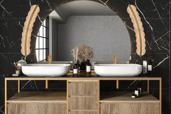 Inspired by the soft glow of the moon, Meridian brings the beauty of the mineral stone indoors. This gently curved slim silhouette frame is accented with authentic Alabaster discs that diffuse the light. Features LED technology and a warm Winter Brass finish. Collection: Meridian Rooms: Bathroom Finish: Winter Brass Width: 7.75" Height: 34.00" Weight: 14.08 lb Extension from Wall: 3.00" Wire: 12" Canopy: 6"x1" Bulbs Included Maximum Wattage: 35.00 W Bulb Type: LED Light Source: LED Light Output: 2475.00 lm Color Temperature: 3000 K CRI: 90 Dimmable Voltage: 120.00 V Material: Alabaster, Stainless Steel Country of Origin: China Safety Listing: UL-cUL Safety Rating: Dry LED - alternate view
