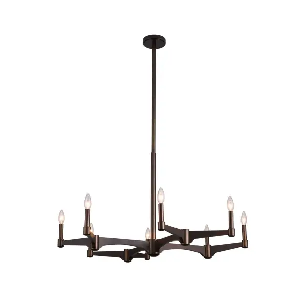 The contemporary collection with a monochromatic twist of natural materials. The dark stained wood is paired with deep Vintage Bronze metal accent to create simple rustic sophistication. Collection: Tono Rooms: Dining Room, Living Room Finish: Vintage Bronze Width: 38.00" Height: 32.50" Weight: 27.00 lb Wire: 113" Rod: (1) 6", (1) 12", (1) 24" Number of Bulbs: 8 Maximum Wattage: 60.00 W Bulb Type: E12 Bulb Base: E12 Candelabra Dimmable Voltage: 120.00 V Material: Wood, Steel Country of Origin: China Safety Listing: UL-cUL Safety Rating: Dry