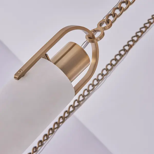 Add dramatic style and design to any space with the Flint Collection of Natural Alabaster and LED drop pendants. Suspended by beautiful jewelry chain, it features A mix of old and new style in a warm Winter Brass finis. This beauty can be used in both a modern or traditional setting. Collection: Flint Additions Rooms: Foyer, Stairwell Finish: Winter Brass Width: 24.00" Height: 15.50" Weight: 41.00 lb Chain: 5 x 96" Wire: 5 x 96" Canopy: 24"x1" Bulbs Included Maximum Wattage: 20.00 W Bulb Type: LED Bulb Base: Integrated Light Source: LED Light Output: 1400.00 lm Color Temperature: 3000 K CRI: 90 Dimmable Voltage: 120.00 V Material: Brass, Alabaster Country of Origin: China Safety Listing: UL-cUL Safety Rating: Dry LED - alternate view