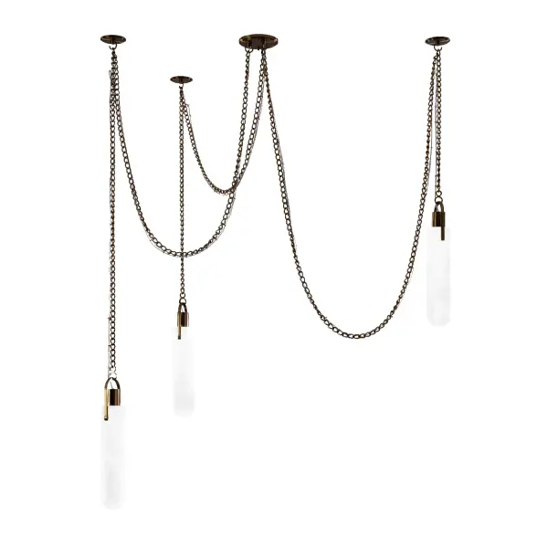 Add dramatic style and design to any space with the Flint Collection of Natural Alabaster and LED drop pendants and coordinating wall sconce. Suspended by beautiful jewelry chain, this fixture is flexible enough to install anywhere. A mix of old and new style, this beauty can be used in both a modern or traditional setting. It's your arrangement! Collection: Flint Rooms: Living Room, Bedroom, Kitchen, Finish: Winter Brass Width: 37.50" Height: 15.25" Weight: 19.84 lb Chain: 96" Wire: 156" Canopy: 5"x0.25" Bulbs Included Maximum Wattage: 12.00 W Bulb Type: LED Light Source: LED Light Output: 840.00 lm Color Temperature: 3000 K CRI: 90 Dimmable Voltage: 120.00 V Material: Alabaster, Steel Country of Origin: China Safety Listing: UL-cUL Safety Rating: Dry LED