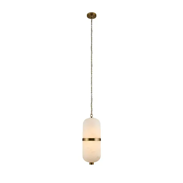 Mined from solid blocks of authentic alabaster, these two distinctive dome shapes showcase the natural patterns found in the stone. The Winter Brass hardware and matching specialty chain highlight the craftsmaship characteristic to Kalco's commitment to quality and authenticity. Collection: Volterra Rooms: Kitchen, Bar Finish: Winter Brass Width: 8.50" Height: 24.00" Weight: 17.00 lb Chain: 48" Wire: 96" Bulbs Included Maximum Wattage: 39.00 W Bulb Type: LED Light Source: LED Light Output: 3000.00 lm Color Temperature: 3000 K CRI: 90 Dimmable Voltage: 120.00 V Material: Alabaster, Brass Country of Origin: China Safety Listing: UL-cUL Safety Rating: Dry LED