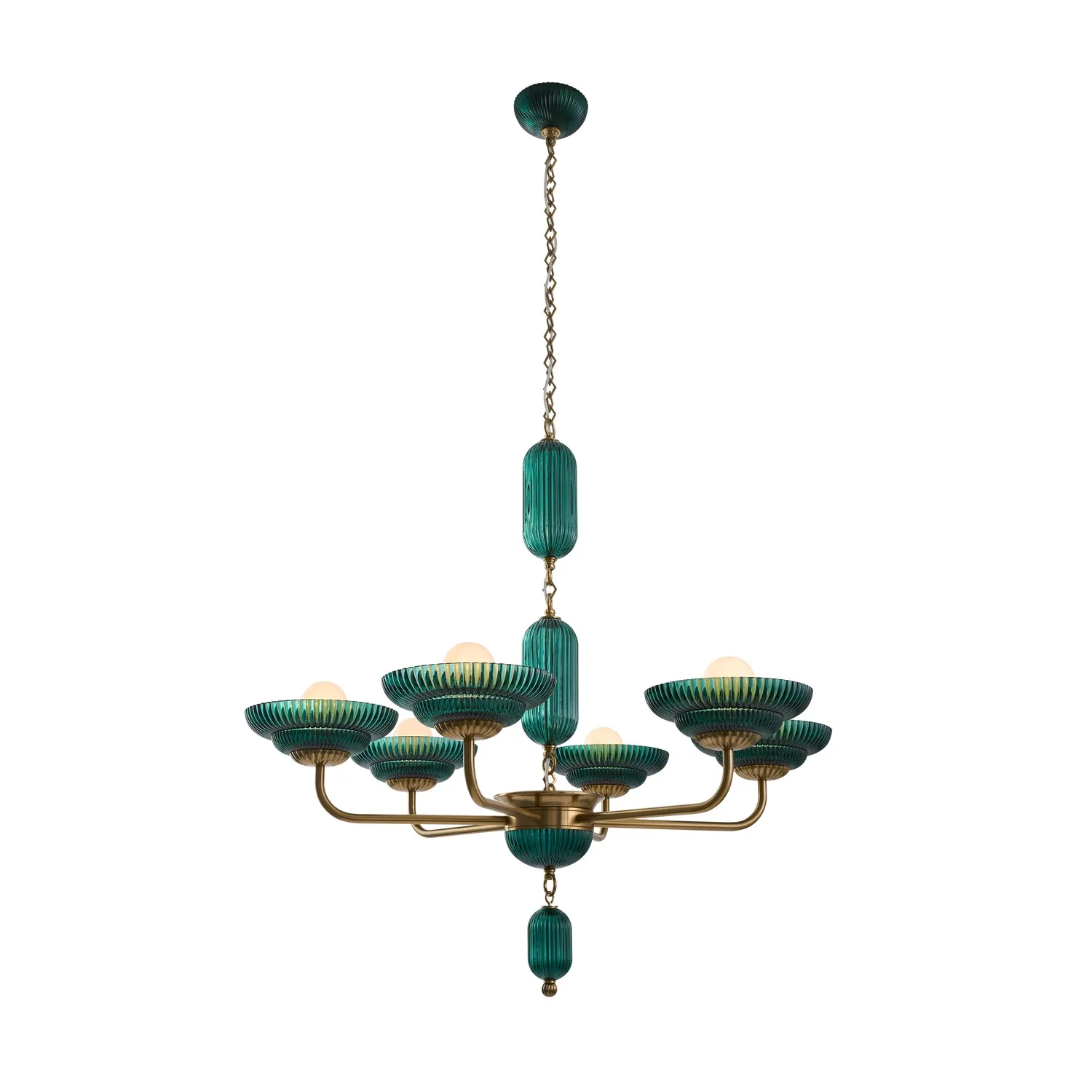 Verde Six Light Chandelier in Satin Brass