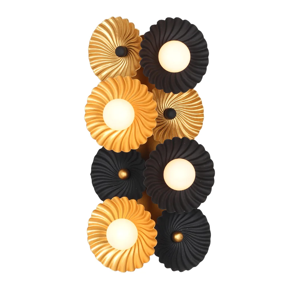 Damask Four Light Wall Sconce in Black and Vintage Brass