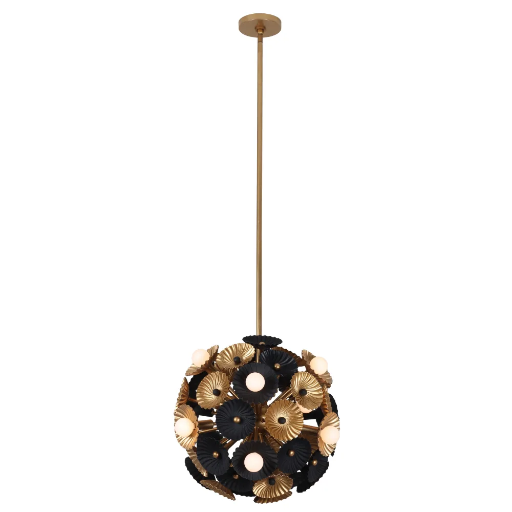 Damask 15 Light Semi Flush/Convertible in Black and Vintage Brass