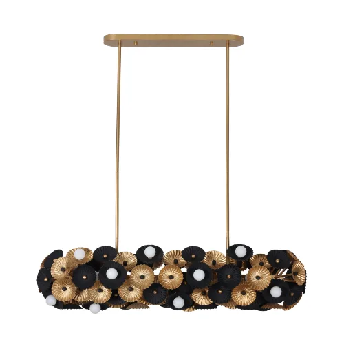Damask 24 Light Island Pendant in Black and Vintage Brass