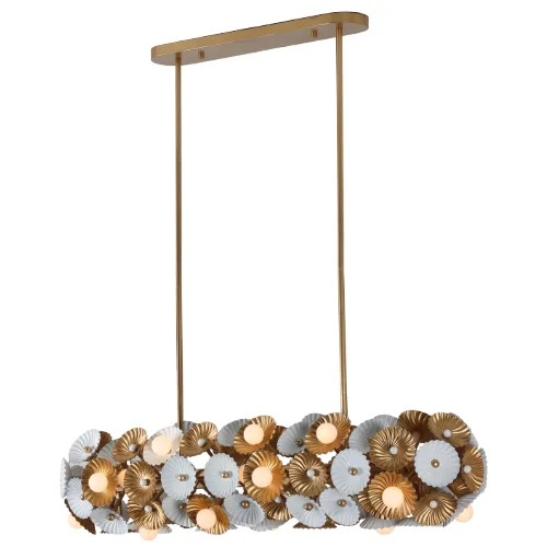 Damask 24 Light Island Pendant in White and Vintage Brass