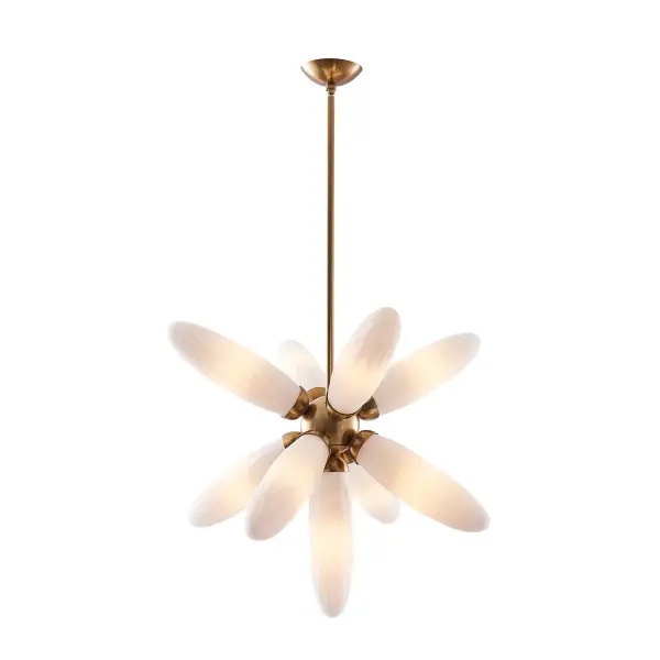 The Crest Collection boasts a botanical inspiration with a water textured effect on the elongated frosted glass shades. The slightly curving arms add softness with a warm glow illuminating from the shades that unscrew from holders for bulb access. Available in a Winter Brass finish. Collection: Crest Rooms: Dining Room, Living Room Finish: Winter Brass Width: 5.00" Height: 27.00" Weight: 33.00 lb Extension from Wall: 3.50" Wire: 96" Rod: (1) 6", (1) 12", (1) 24" Canopy: 5"x0.5" Number of Bulbs: 2 Maximum Wattage: 5.00 W Bulb Type: Candelabra Bulb Base: E12 Candelabra Dimmable Voltage: 120.00 V Material: Steel, Glass Country of Origin: China Safety Listing: UL-cUL Safety Rating: Dry