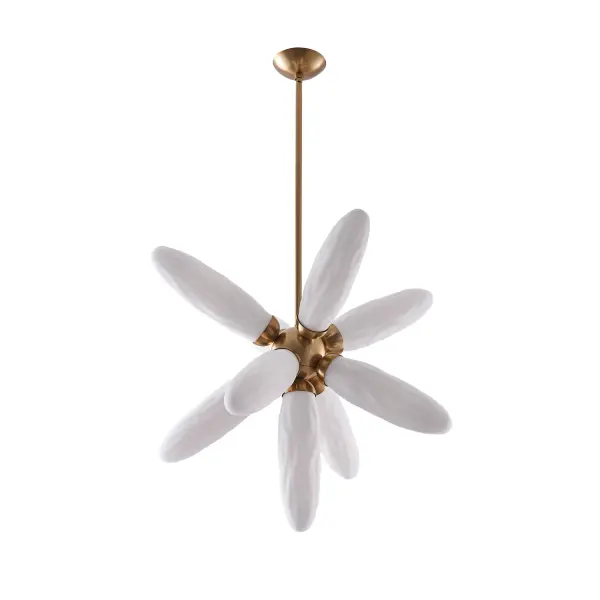 The Crest Collection boasts a botanical inspiration with a water textured effect on the elongated frosted glass shades. The slightly curving arms add softness with a warm glow illuminating from the shades that unscrew from holders for bulb access. Available in a Winter Brass finish. Collection: Crest Rooms: Dining Room, Living Room Finish: Winter Brass Width: 5.00" Height: 27.00" Weight: 33.00 lb Extension from Wall: 3.50" Wire: 96" Rod: (1) 6", (1) 12", (1) 24" Canopy: 5"x0.5" Number of Bulbs: 2 Maximum Wattage: 5.00 W Bulb Type: Candelabra Bulb Base: E12 Candelabra Dimmable Voltage: 120.00 V Material: Steel, Glass Country of Origin: China Safety Listing: UL-cUL Safety Rating: Dry - alternate view