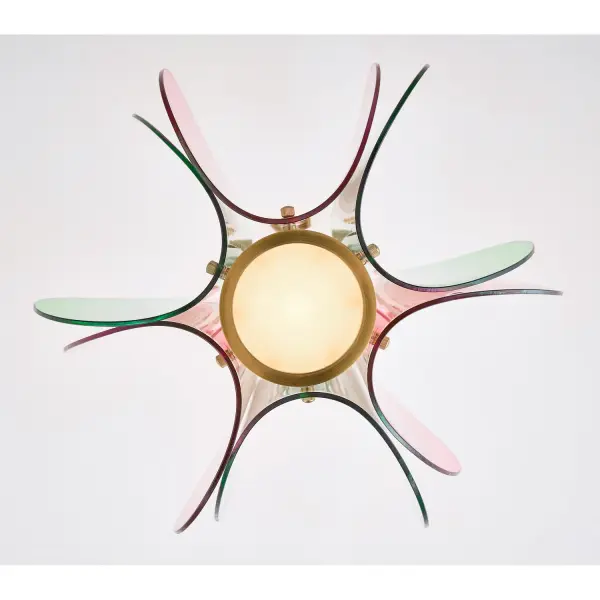 Inspired by Tulips for their translucent and colorful petals. The Tulipa pendant features curved glass shapes that alternate colors and adorn the center down light column. Featuring integrated LED lampig with a frosted glass diffuser and a warm Winter Brass finish. Collection: Tulipa Rooms: Kitchen, Bar Finish: Winter Brass Width: 14.50" Height: 25.00" Weight: 21.00 lb Wire: 96" Rod: (1) 6", (1) 12", (1) 24" Bulbs Included Maximum Wattage: 8.00 W Bulb Type: LED Bulb Base: Integrated Light Source: LED Light Output: 420.00 lm Color Temperature: 3000 K CRI: 90 Dimmable Voltage: 120.00 V Material: Steel, Glass Country of Origin: China Safety Listing: UL-cUL Safety Rating: Dry LED - alternate view