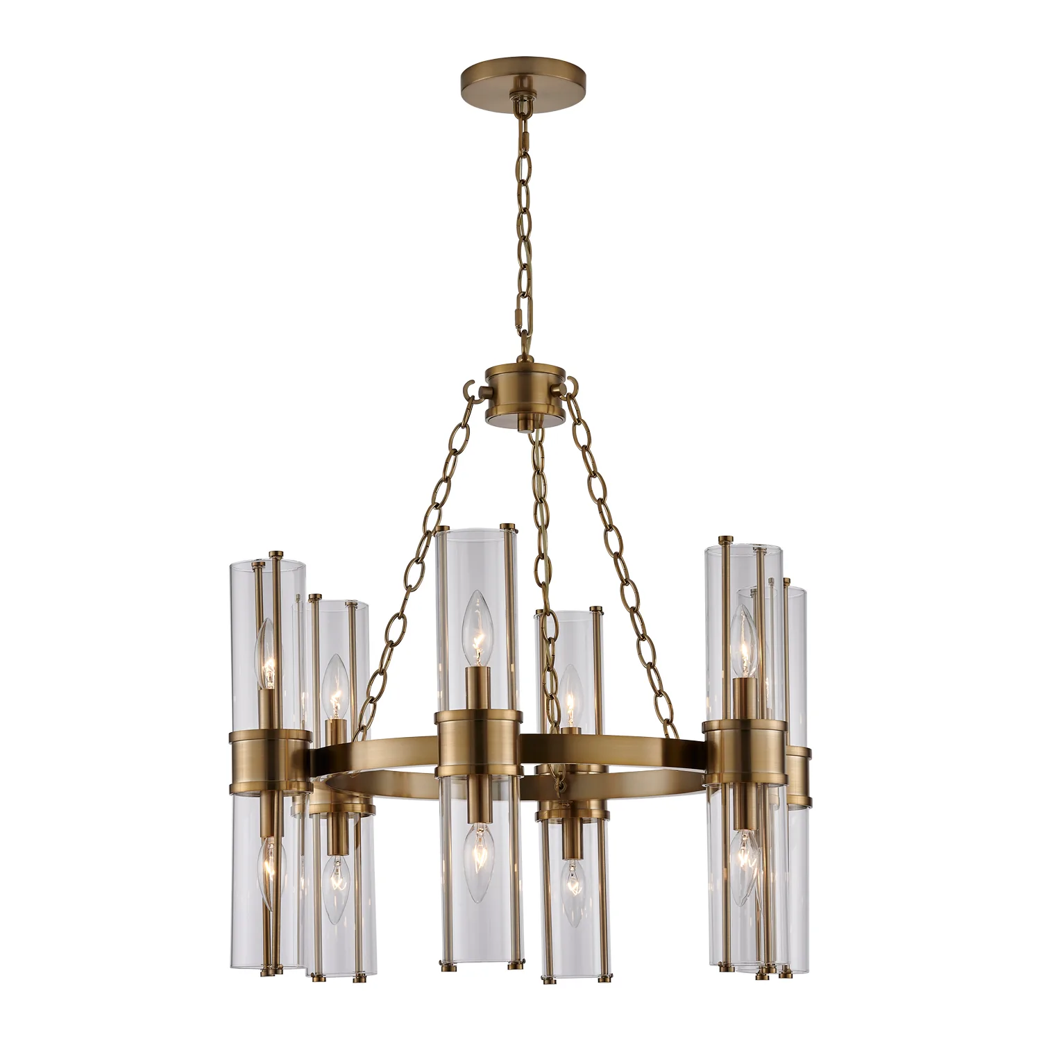 Duet 12 Light Chandelier in Vintage Brass