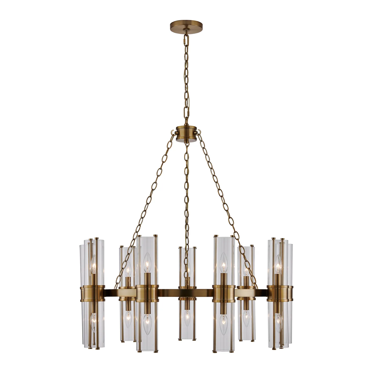 Duet 18 Light Chandelier in Vintage Brass