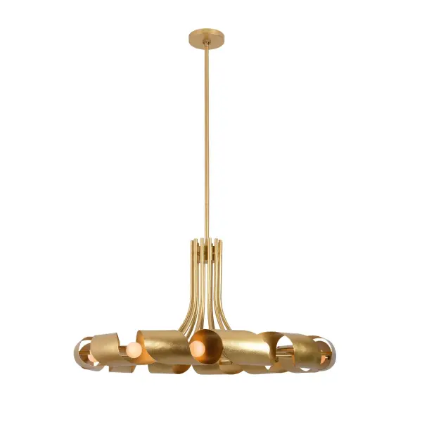 Elevate your space with our Ribbon Collection. Inspired by twisted sheet metal and gracefully concealed bulb sockets that create a mesmerizing floating effect. Handcrafted from premium metal, this fixture boasts exceptional craftsmanship. It offers a unique lighting experience as the bulbs delicately peed through the twisting form, adding an enchanting touch to any room with its Bright Gold finish. Collection: Ribbon Rooms: Dining Room, Living Room Finish: Bright Gold Leaf Width: 36.00" Height: 18.00" Weight: 19.00 lb Wire: 96" Rod: (1) 6", (1) 12", (1) 24" Canopy: 5.5"x0.75" Number of Bulbs: 12 Maximum Wattage: 40.00 W Bulb Type: Candelabra Bulb Base: Candelabra Dimmable Voltage: 120.00 V Material: Steel Country of Origin: Philippines Safety Listing: UL-cUL Safety Rating: Dry