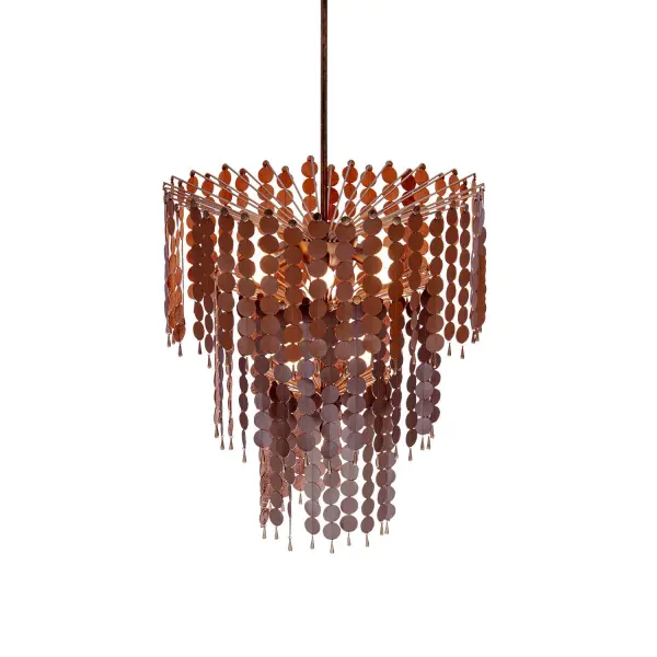 Discover the perfect fusion of sophistication and creativity. Crafted from leather in a warm yet vibrant color, the arrangement of leather medallions with a central stitch allow for free movement and ensures visual and actual dynamism. Collection: Pelt Rooms: Dining Room, Living Room, Bedroom, Finish: Pearlized Antique Brass Width: 27.00" Height: 35.50" Wire: 96" Rod: (1) 6", (1) 12", (1) 24" Canopy: 5"x0.75" Number of Bulbs: 11 Maximum Wattage: 40.00 W Bulb Type: Candelabra Bulb Base: Candelabra Dimmable Voltage: 120.00 V Material: Leather, Steel Country of Origin: Philippines Safety Listing: UL-cUL Safety Rating: Dry