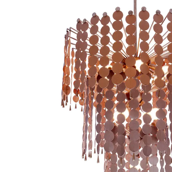 Discover the perfect fusion of sophistication and creativity. Crafted from leather in a warm yet vibrant color, the arrangement of leather medallions with a central stitch allow for free movement and ensures visual and actual dynamism. Collection: Pelt Rooms: Dining Room, Living Room, Bedroom, Finish: Pearlized Antique Brass Width: 27.00" Height: 35.50" Wire: 96" Rod: (1) 6", (1) 12", (1) 24" Canopy: 5"x0.75" Number of Bulbs: 11 Maximum Wattage: 40.00 W Bulb Type: Candelabra Bulb Base: Candelabra Dimmable Voltage: 120.00 V Material: Leather, Steel Country of Origin: Philippines Safety Listing: UL-cUL Safety Rating: Dry - alternate view