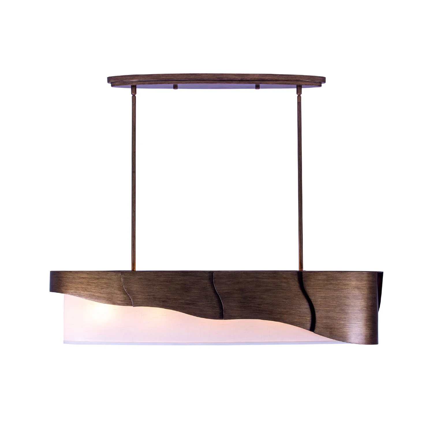 MIDWAY Five Light Linear Pendant in Pearlized Antique Brass